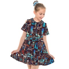 Stained Glass Mosaic Abstract Kids  Short Sleeve Shirt Dress by Pakrebo