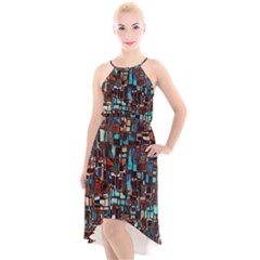 Stained Glass Mosaic Abstract High-low Halter Chiffon Dress  by Pakrebo