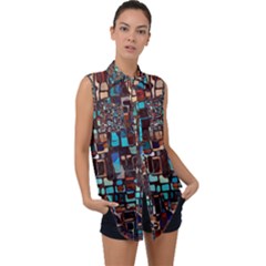 Stained Glass Mosaic Abstract Sleeveless Chiffon Button Shirt