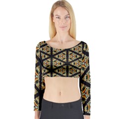 Pattern Stained Glass Triangles Long Sleeve Crop Top by Pakrebo