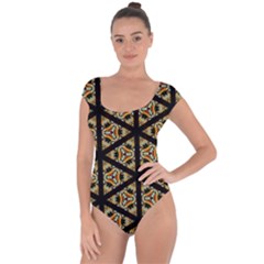 Pattern Stained Glass Triangles Short Sleeve Leotard  by Pakrebo