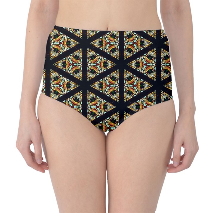 Pattern Stained Glass Triangles Classic High-Waist Bikini Bottoms