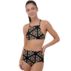 Pattern Stained Glass Triangles High Waist Tankini Set