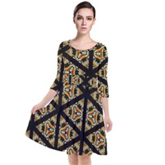 Pattern Stained Glass Triangles Quarter Sleeve Waist Band Dress by Pakrebo