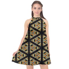 Pattern Stained Glass Triangles Halter Neckline Chiffon Dress  by Pakrebo