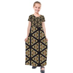 Pattern Stained Glass Triangles Kids  Short Sleeve Maxi Dress by Pakrebo