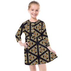 Pattern Stained Glass Triangles Kids  Quarter Sleeve Shirt Dress by Pakrebo