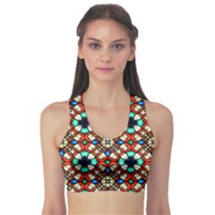 Stained Glass Pattern Texture Face Sports Bra by Pakrebo