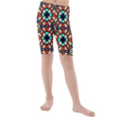 Stained Glass Pattern Texture Face Kids  Mid Length Swim Shorts by Pakrebo