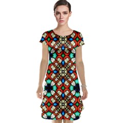 Stained Glass Pattern Texture Face Cap Sleeve Nightdress by Pakrebo