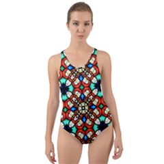 Stained Glass Pattern Texture Face Cut-out Back One Piece Swimsuit by Pakrebo