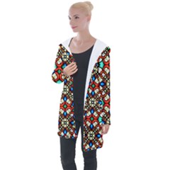 Stained Glass Pattern Texture Face Longline Hooded Cardigan