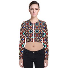 Stained Glass Pattern Texture Face Long Sleeve Zip Up Bomber Jacket by Pakrebo