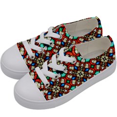 Stained Glass Pattern Texture Face Kids  Low Top Canvas Sneakers by Pakrebo