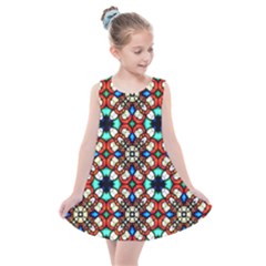 Stained Glass Pattern Texture Face Kids  Summer Dress by Pakrebo