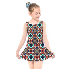 Stained Glass Pattern Texture Face Kids  Skater Dress Swimsuit by Pakrebo