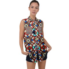 Stained Glass Pattern Texture Face Sleeveless Chiffon Button Shirt