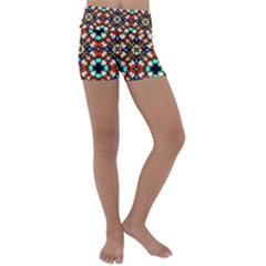 Stained Glass Pattern Texture Face Kids  Lightweight Velour Yoga Shorts