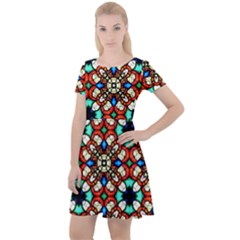 Stained Glass Pattern Texture Face Cap Sleeve Velour Dress  by Pakrebo