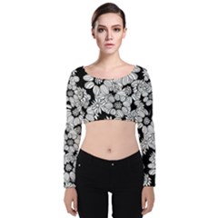 Mandala Calming Coloring Page Velvet Long Sleeve Crop Top by Pakrebo