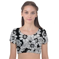 Mandala Calming Coloring Page Velvet Short Sleeve Crop Top  by Pakrebo