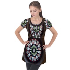 Color Light Glass Puff Sleeve Tunic Top