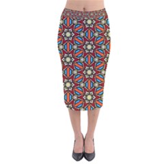 Pattern Stained Glass Church Velvet Midi Pencil Skirt by Pakrebo