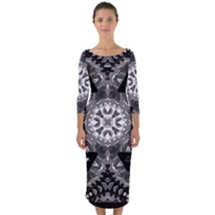 Mandala Calming Coloring Page Quarter Sleeve Midi Bodycon Dress