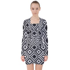 Native American Pattern V-neck Bodycon Long Sleeve Dress by Valentinaart