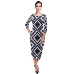 Native American Pattern Quarter Sleeve Midi Velour Bodycon Dress