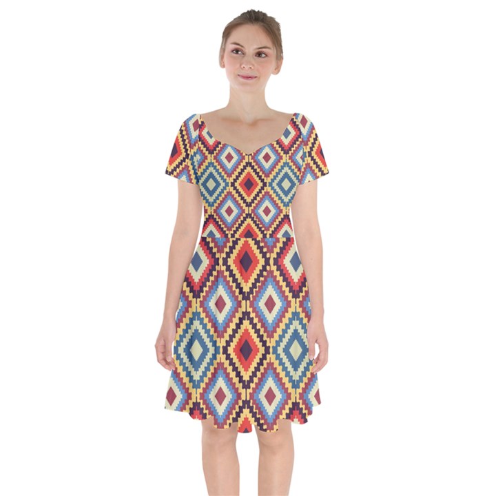 Native American Pattern Short Sleeve Bardot Dress