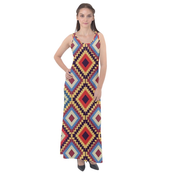 Native American Pattern Sleeveless Velour Maxi Dress