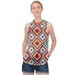 Native American Pattern High Neck Satin Top