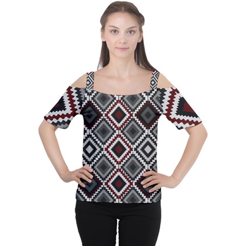 Native American Pattern Cutout Shoulder Tee by Valentinaart