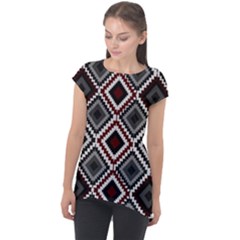 Native American Pattern Cap Sleeve High Low Top