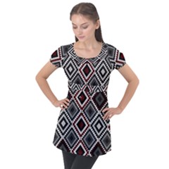 Native American Pattern Puff Sleeve Tunic Top