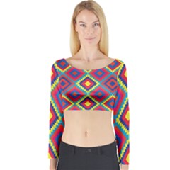 Native American Pattern Long Sleeve Crop Top by Valentinaart