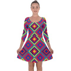 Native American Pattern Quarter Sleeve Skater Dress by Valentinaart