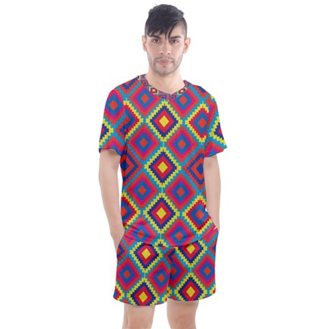 Native American Pattern Men s Mesh Tee And Shorts Set by Valentinaart