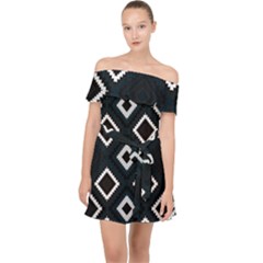 Native American Pattern Off Shoulder Chiffon Dress