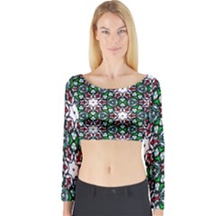 Stained Glass Pattern Church Window Long Sleeve Crop Top by Pakrebo