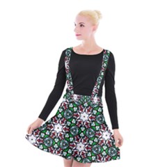 Stained Glass Pattern Church Window Suspender Skater Skirt by Pakrebo