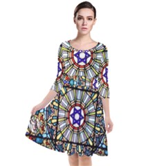 Vitrage Stained Glass Church Window Quarter Sleeve Waist Band Dress by Pakrebo