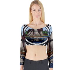 Window Image Stained Glass Long Sleeve Crop Top by Pakrebo