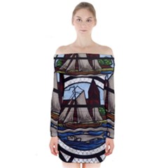 Window Image Stained Glass Long Sleeve Off Shoulder Dress by Pakrebo