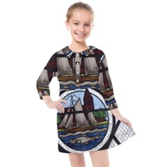 Window Image Stained Glass Kids  Quarter Sleeve Shirt Dress by Pakrebo