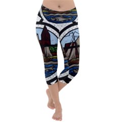 Window Image Stained Glass Lightweight Velour Capri Yoga Leggings by Pakrebo