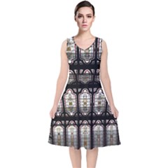 Window Image Stained Glass V-neck Midi Sleeveless Dress  by Pakrebo