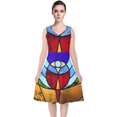 Church Window Glass Tiffany V-neck Midi Sleeveless Dress  by Pakrebo