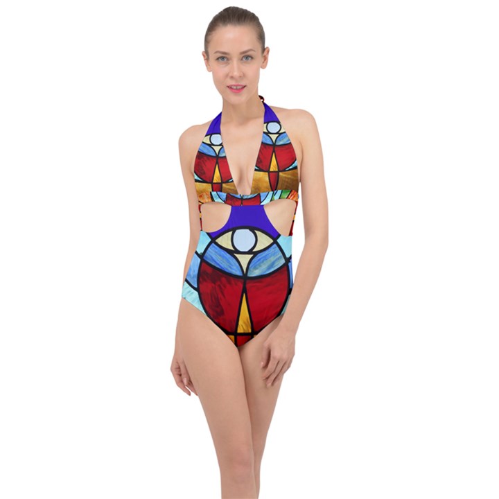 Church Window Glass Tiffany Halter Front Plunge Swimsuit